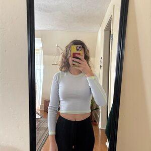 wild fable Light Blue Cropped Ribbed Top with Neon Yellow Trim